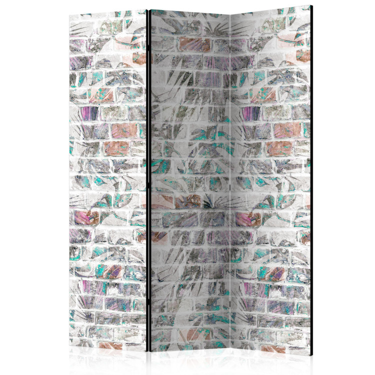 Room Divider Screen Palm Wall - gray brick texture with a colorful plant motif 122981