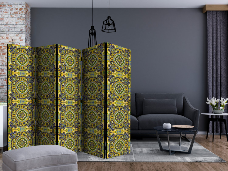 Room Separator Malachite Mosaic II (5-piece) - yellow ethnic pattern in Zen style 124081 additionalImage 4