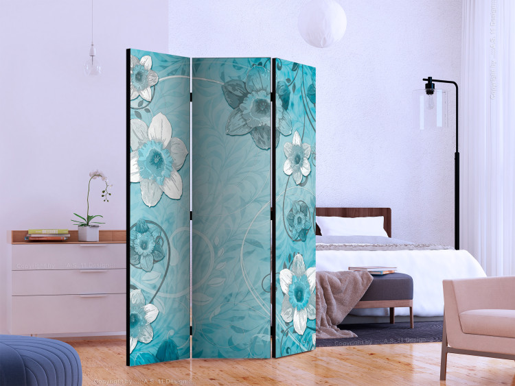 Room Divider Scent of Spring (3-piece) - blue abstraction with plant motif 124281 additionalImage 2