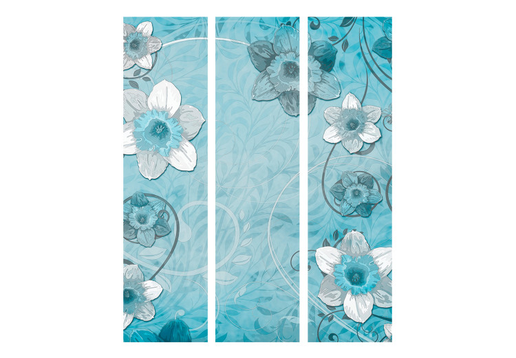 Room Divider Scent of Spring (3-piece) - blue abstraction with plant motif 124281 additionalImage 3