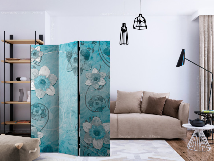 Room Divider Scent of Spring (3-piece) - blue abstraction with plant motif 124281 additionalImage 4
