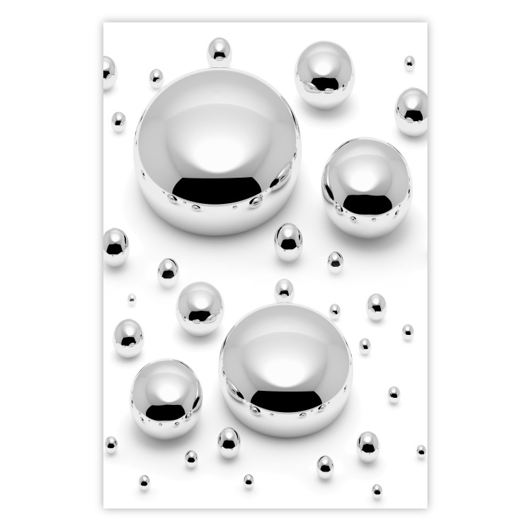 Wall Poster Frozen Enchantment - abstract silver metal drops on white background 124481