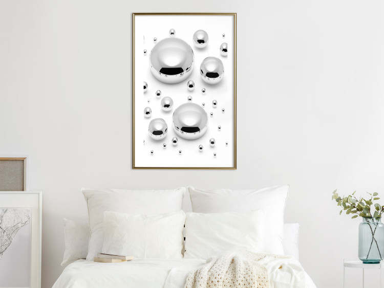 Wall Poster Frozen Enchantment - abstract silver metal drops on white background 124481 additionalImage 15