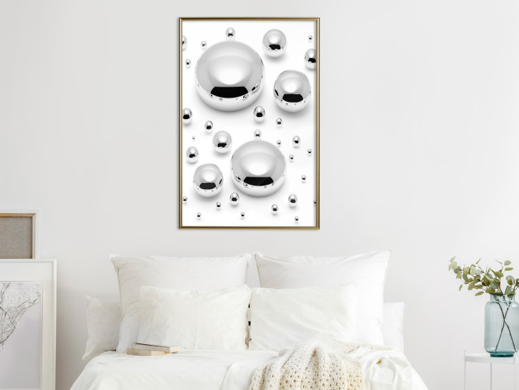 Wall Poster Frozen Enchantment - abstract silver metal drops on white background 124481 additionalImage 5