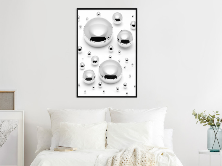 Wall Poster Frozen Enchantment - abstract silver metal drops on white background 124481 additionalImage 3