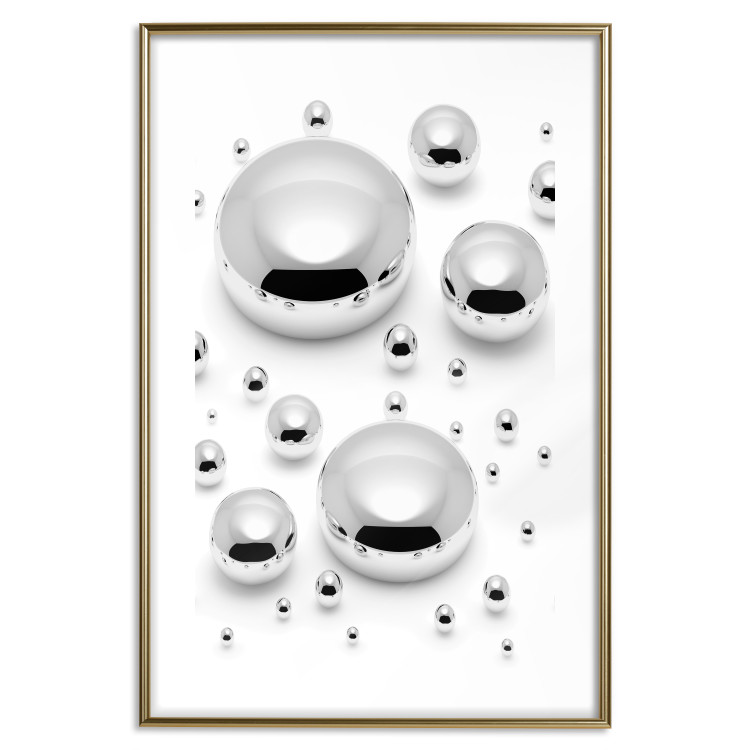 Wall Poster Frozen Enchantment - abstract silver metal drops on white background 124481 additionalImage 14