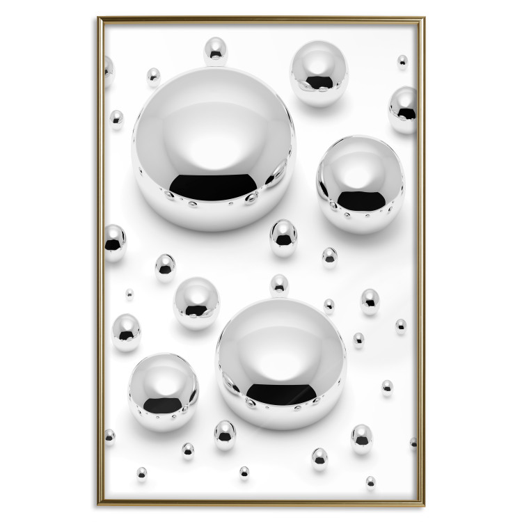 Wall Poster Frozen Enchantment - abstract silver metal drops on white background 124481 additionalImage 20