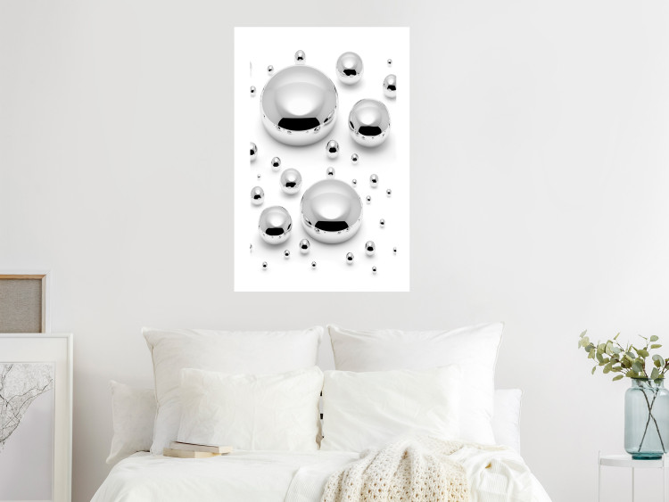 Wall Poster Frozen Enchantment - abstract silver metal drops on white background 124481 additionalImage 2