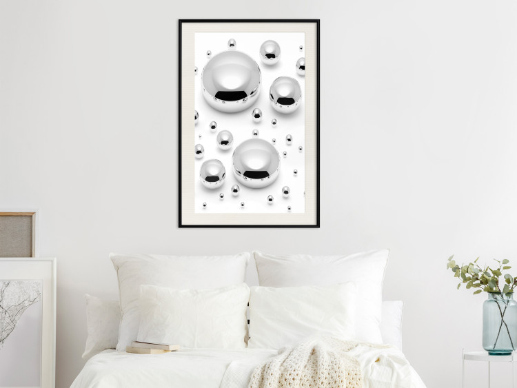 Wall Poster Frozen Enchantment - abstract silver metal drops on white background 124481 additionalImage 22