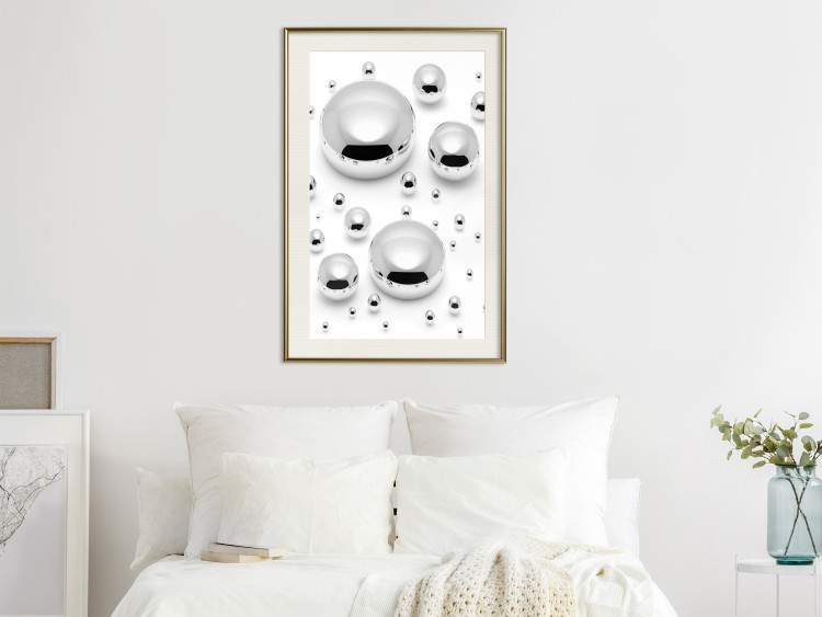 Wall Poster Frozen Enchantment - abstract silver metal drops on white background 124481 additionalImage 21