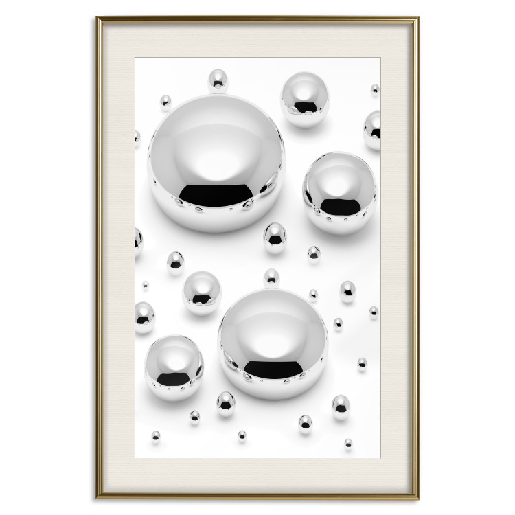 Wall Poster Frozen Enchantment - abstract silver metal drops on white background 124481 additionalImage 19