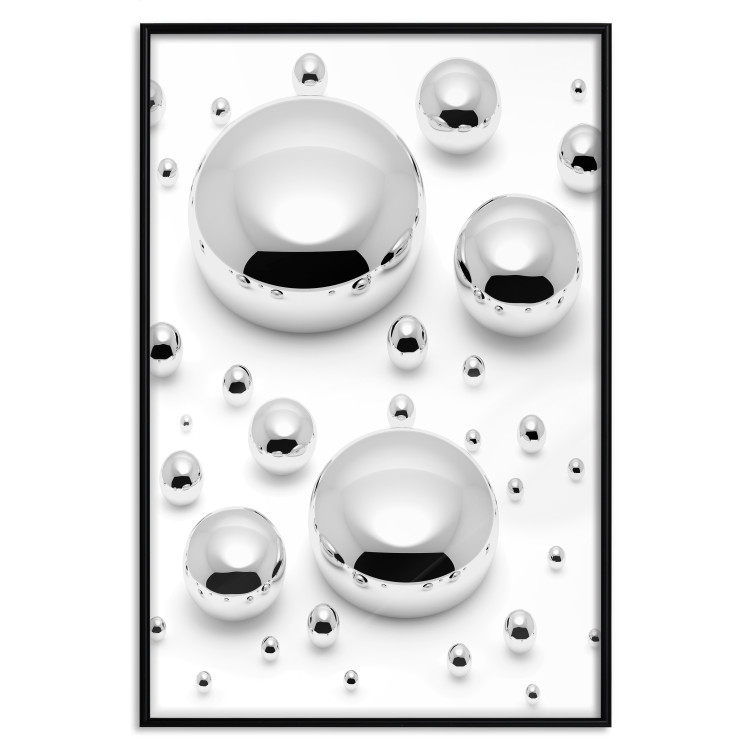 Wall Poster Frozen Enchantment - abstract silver metal drops on white background 124481 additionalImage 24