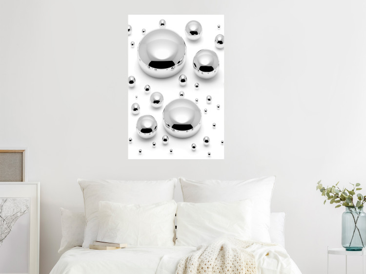 Wall Poster Frozen Enchantment - abstract silver metal drops on white background 124481 additionalImage 17