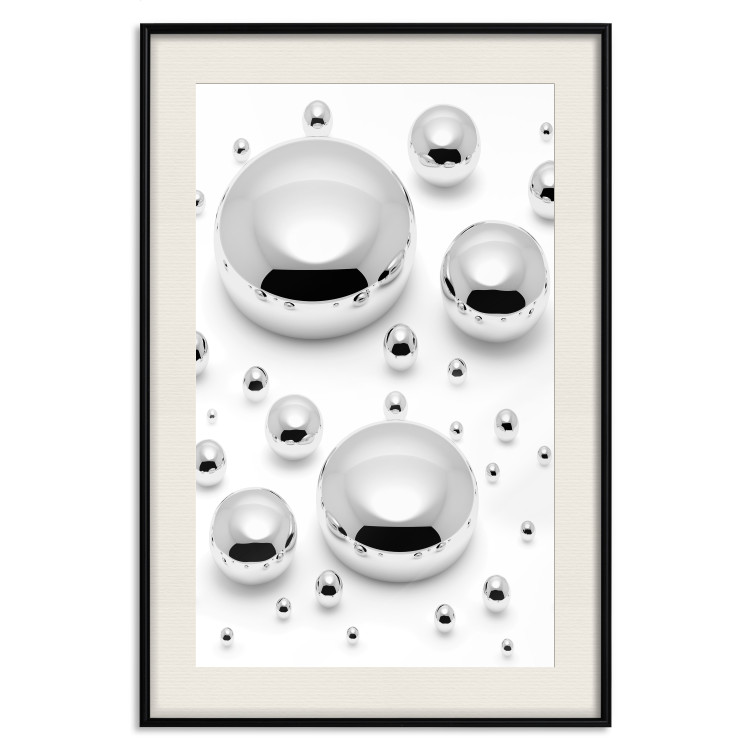 Wall Poster Frozen Enchantment - abstract silver metal drops on white background 124481 additionalImage 18
