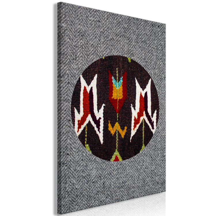 Canvas Abstract folklore - a motif resembling embroidery on grey canvas 125081 additionalImage 2