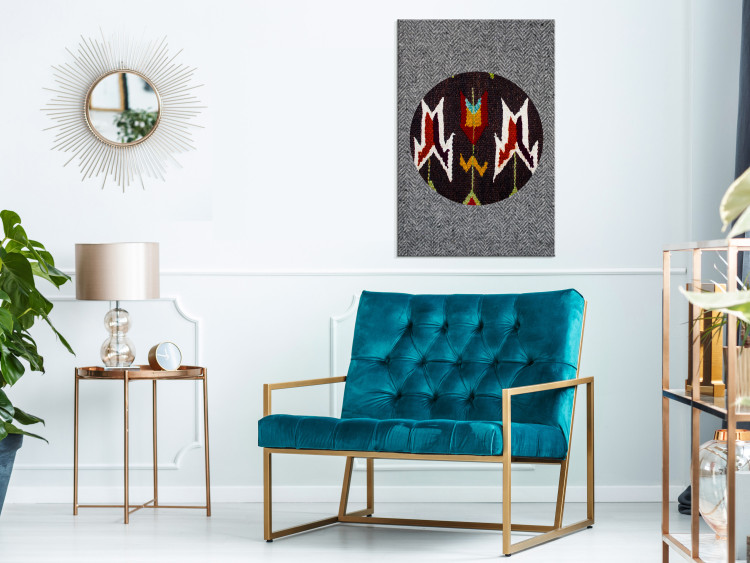 Canvas Abstract folklore - a motif resembling embroidery on grey canvas 125081 additionalImage 3
