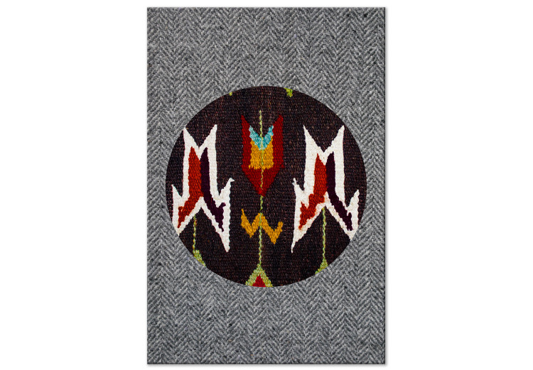 Canvas Abstract folklore - a motif resembling embroidery on grey canvas 125081
