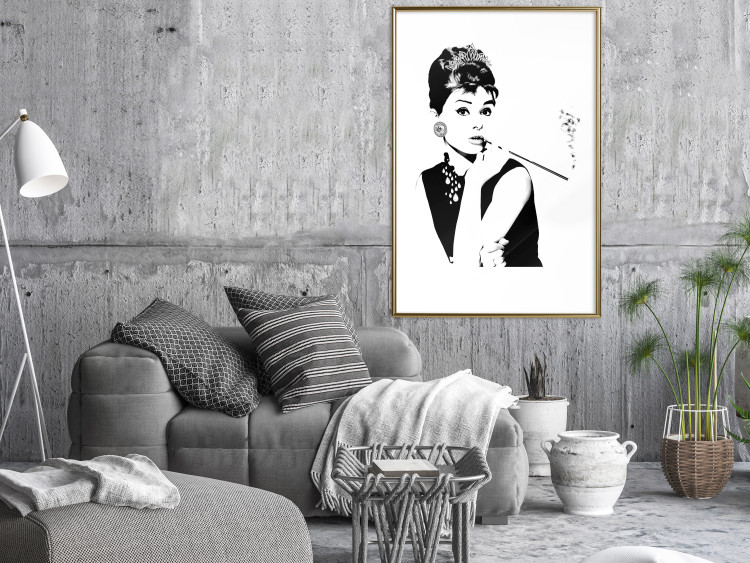 Wall Poster Audrey - black and white portrait of a woman smoking a pipe on a light background 126681 additionalImage 5