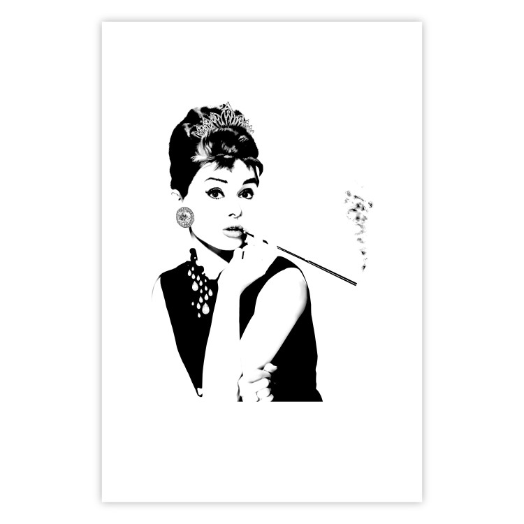 Wall Poster Audrey - black and white portrait of a woman smoking a pipe on a light background 126681 additionalImage 25