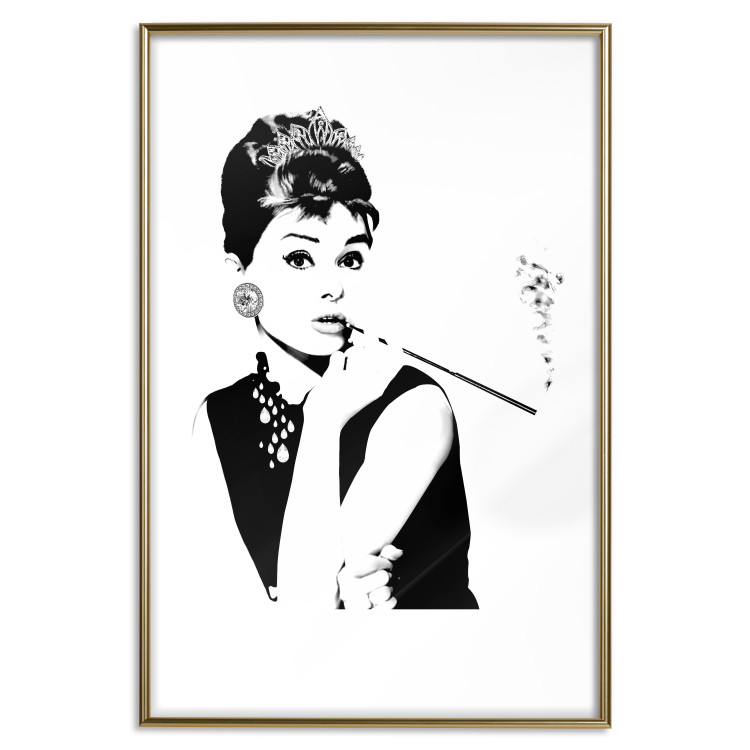 Wall Poster Audrey - black and white portrait of a woman smoking a pipe on a light background 126681 additionalImage 21