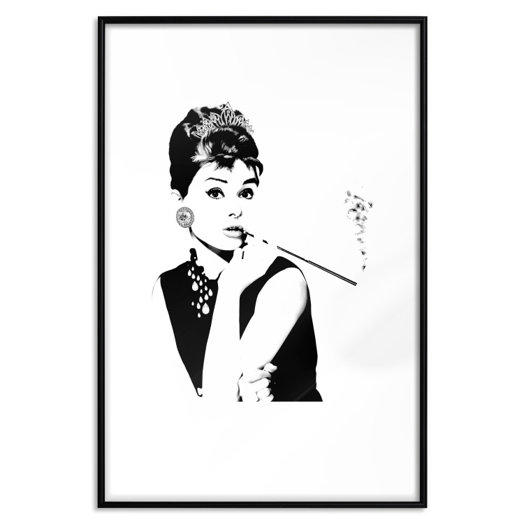 Wall Poster Audrey - black and white portrait of a woman smoking a pipe on a light background 126681 additionalImage 17