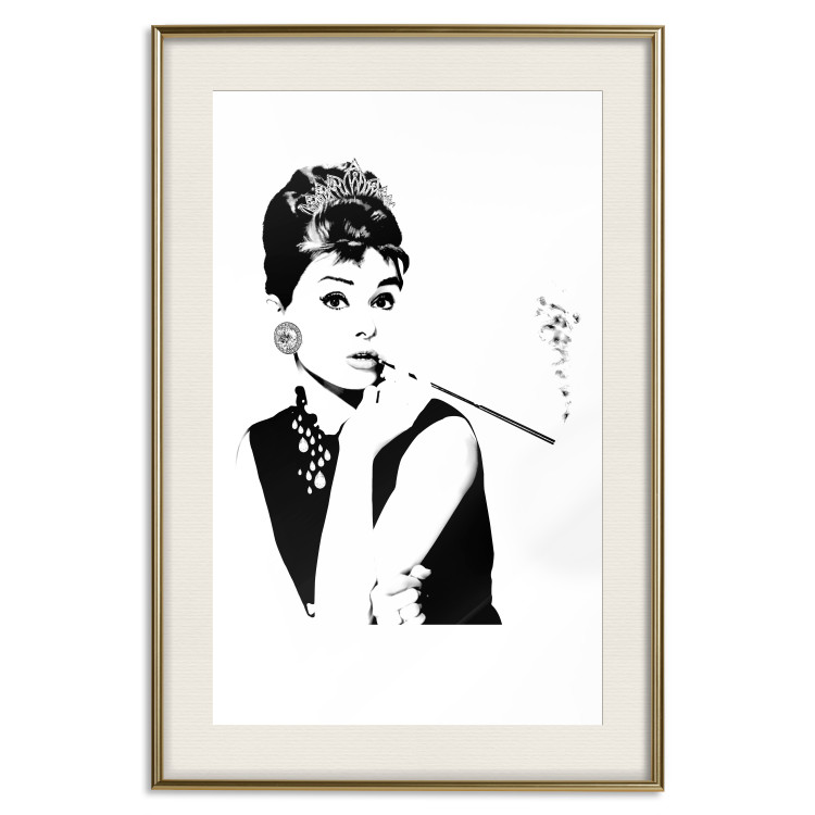 Wall Poster Audrey - black and white portrait of a woman smoking a pipe on a light background 126681 additionalImage 20