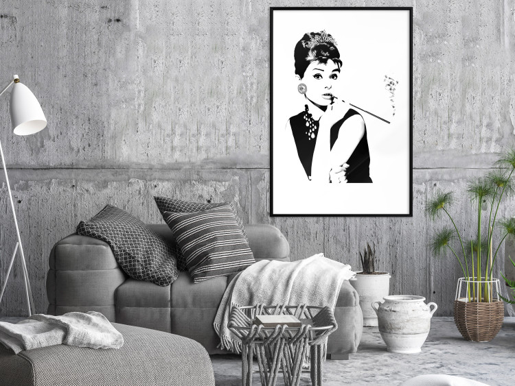 Wall Poster Audrey - black and white portrait of a woman smoking a pipe on a light background 126681 additionalImage 4