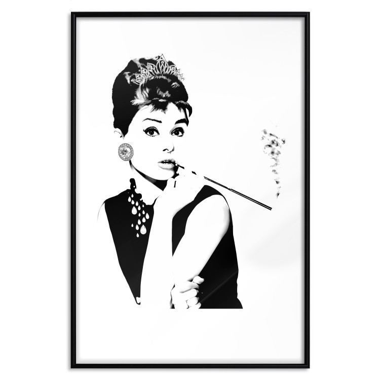 Wall Poster Audrey - black and white portrait of a woman smoking a pipe on a light background 126681 additionalImage 16