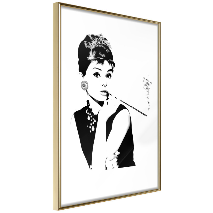Wall Poster Audrey - black and white portrait of a woman smoking a pipe on a light background 126681 additionalImage 12