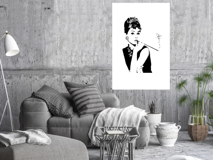 Wall Poster Audrey - black and white portrait of a woman smoking a pipe on a light background 126681 additionalImage 3