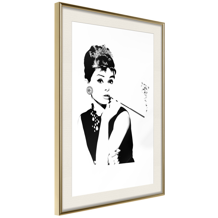 Wall Poster Audrey - black and white portrait of a woman smoking a pipe on a light background 126681 additionalImage 3