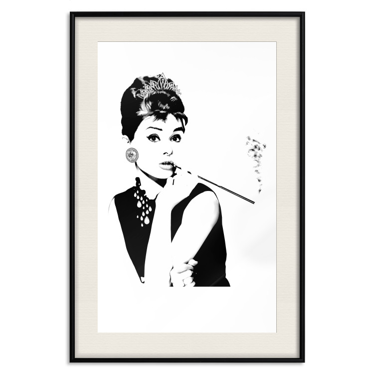 Wall Poster Audrey - black and white portrait of a woman smoking a pipe on a light background 126681 additionalImage 19