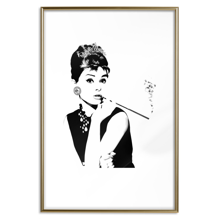Wall Poster Audrey - black and white portrait of a woman smoking a pipe on a light background 126681 additionalImage 16