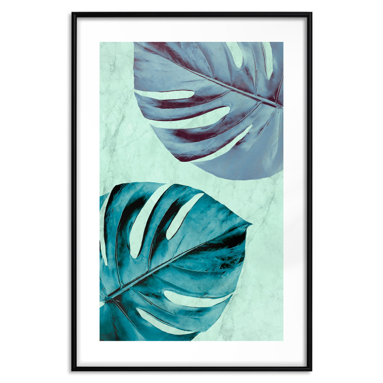 Poster Tropical Turquoise - green monstera leaves in turquoise composition 127881 additionalImage 27