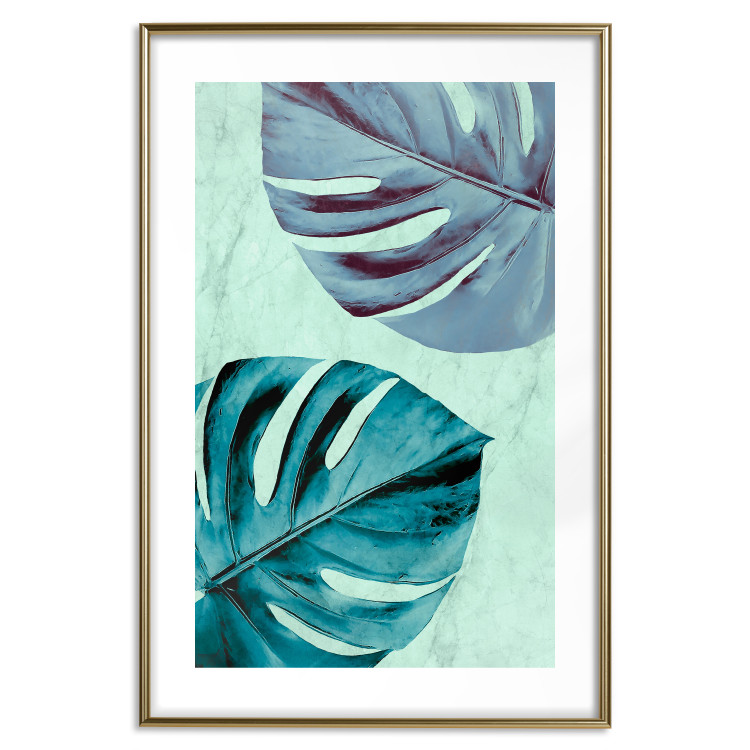 Poster Tropical Turquoise - green monstera leaves in turquoise composition 127881 additionalImage 19