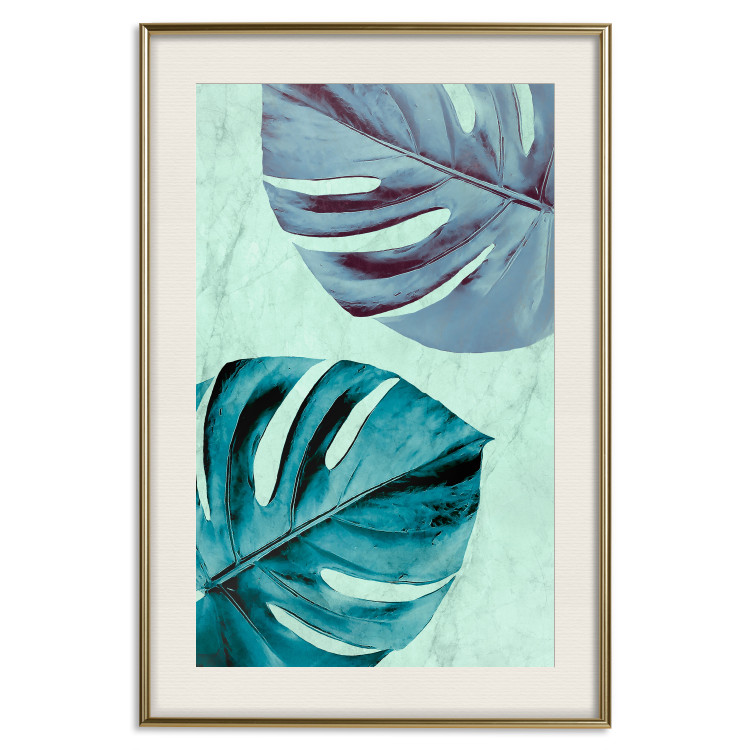 Poster Tropical Turquoise - green monstera leaves in turquoise composition 127881 additionalImage 22