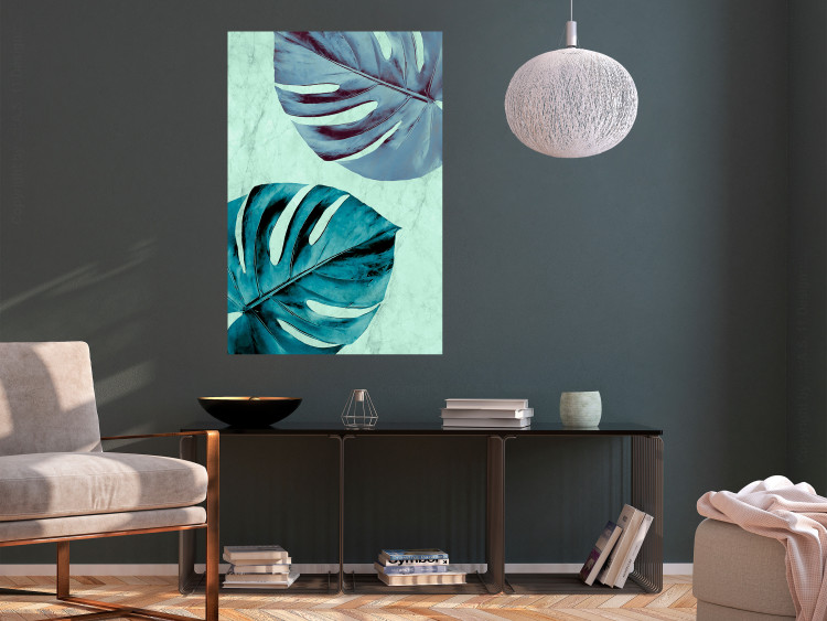 Poster Tropical Turquoise - green monstera leaves in turquoise composition 127881 additionalImage 4