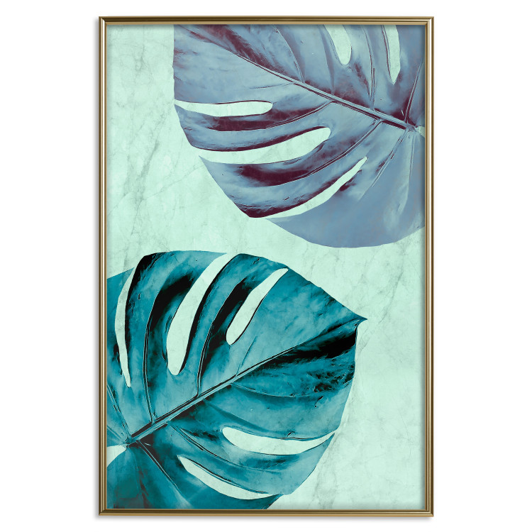 Poster Tropical Turquoise - green monstera leaves in turquoise composition 127881 additionalImage 24