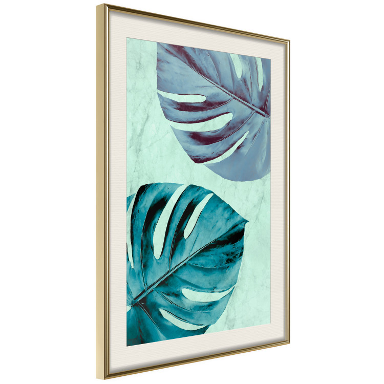 Poster Tropical Turquoise - green monstera leaves in turquoise composition 127881 additionalImage 3