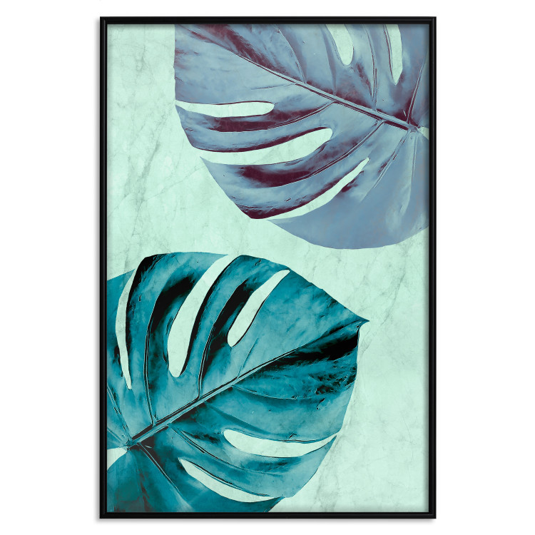 Poster Tropical Turquoise - green monstera leaves in turquoise composition 127881 additionalImage 25