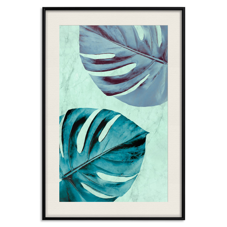Poster Tropical Turquoise - green monstera leaves in turquoise composition 127881 additionalImage 23