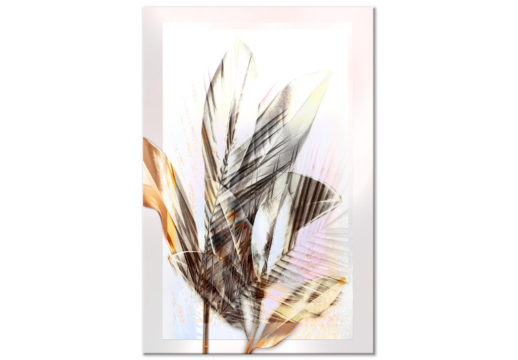 Canvas Art Print Remembrance (1-part) vertical - abstract leaves on a light background 127981