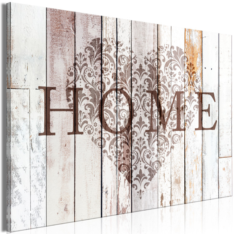 Canvas Art Print Heart of the Home (1-part) wide - "home" inscription on a light wooden background 128381 additionalImage 2