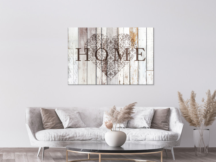 Canvas Art Print Heart of the Home (1-part) wide - "home" inscription on a light wooden background 128381 additionalImage 3