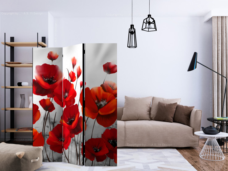Room Divider Screen Poppies in Moonlight (3-piece) - red flowers on a gray background 128981 additionalImage 4