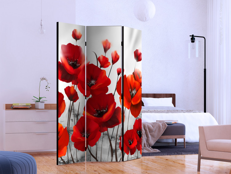Room Divider Screen Poppies in Moonlight (3-piece) - red flowers on a gray background 128981 additionalImage 2