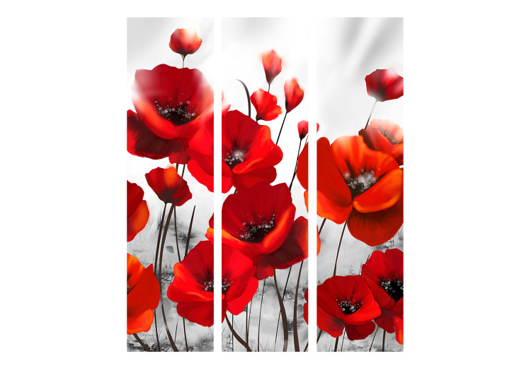 Room Divider Screen Poppies in Moonlight (3-piece) - red flowers on a gray background 128981 additionalImage 3