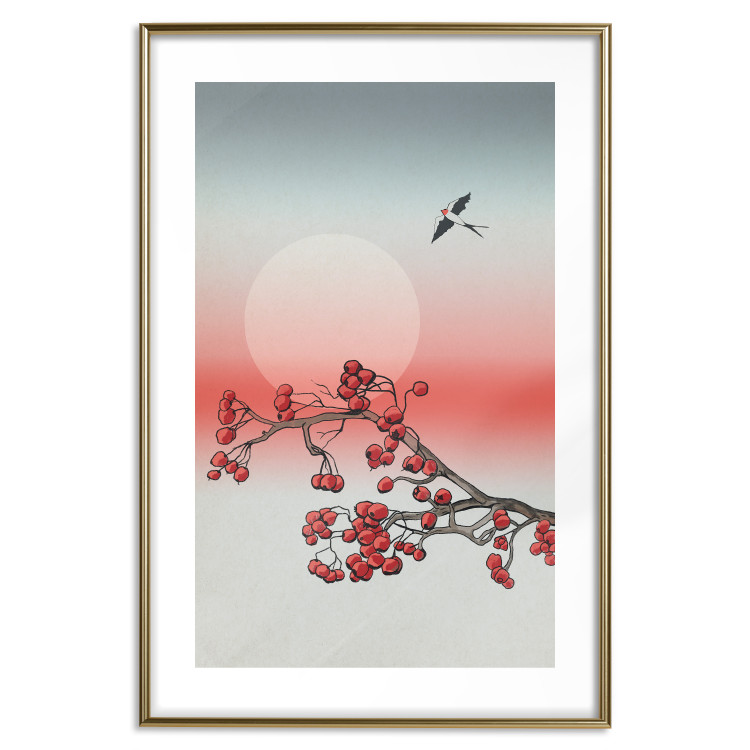 Poster Winter Rose - botanical abstraction with plant and bird against sky backdrop 129381 additionalImage 14