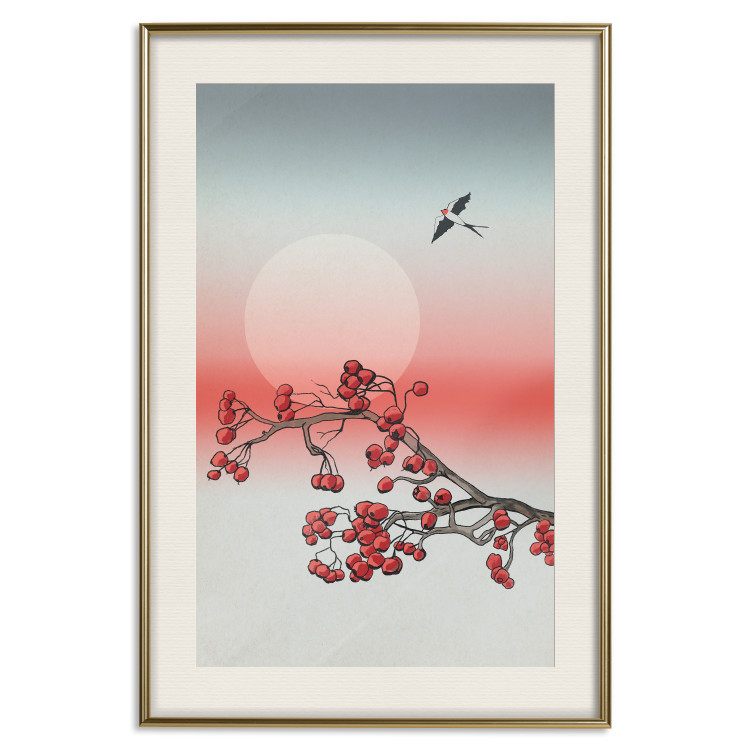 Poster Winter Rose - botanical abstraction with plant and bird against sky backdrop 129381 additionalImage 20