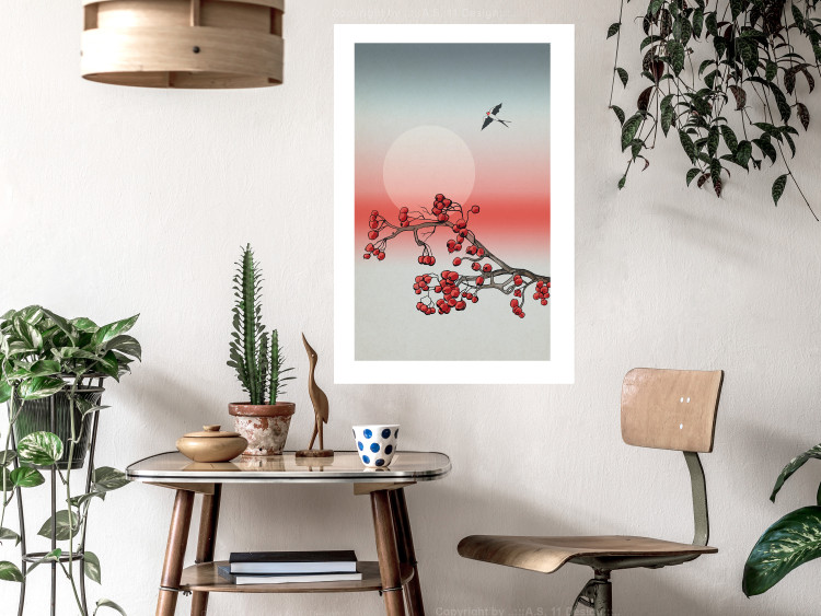 Poster Winter Rose - botanical abstraction with plant and bird against sky backdrop 129381 additionalImage 3
